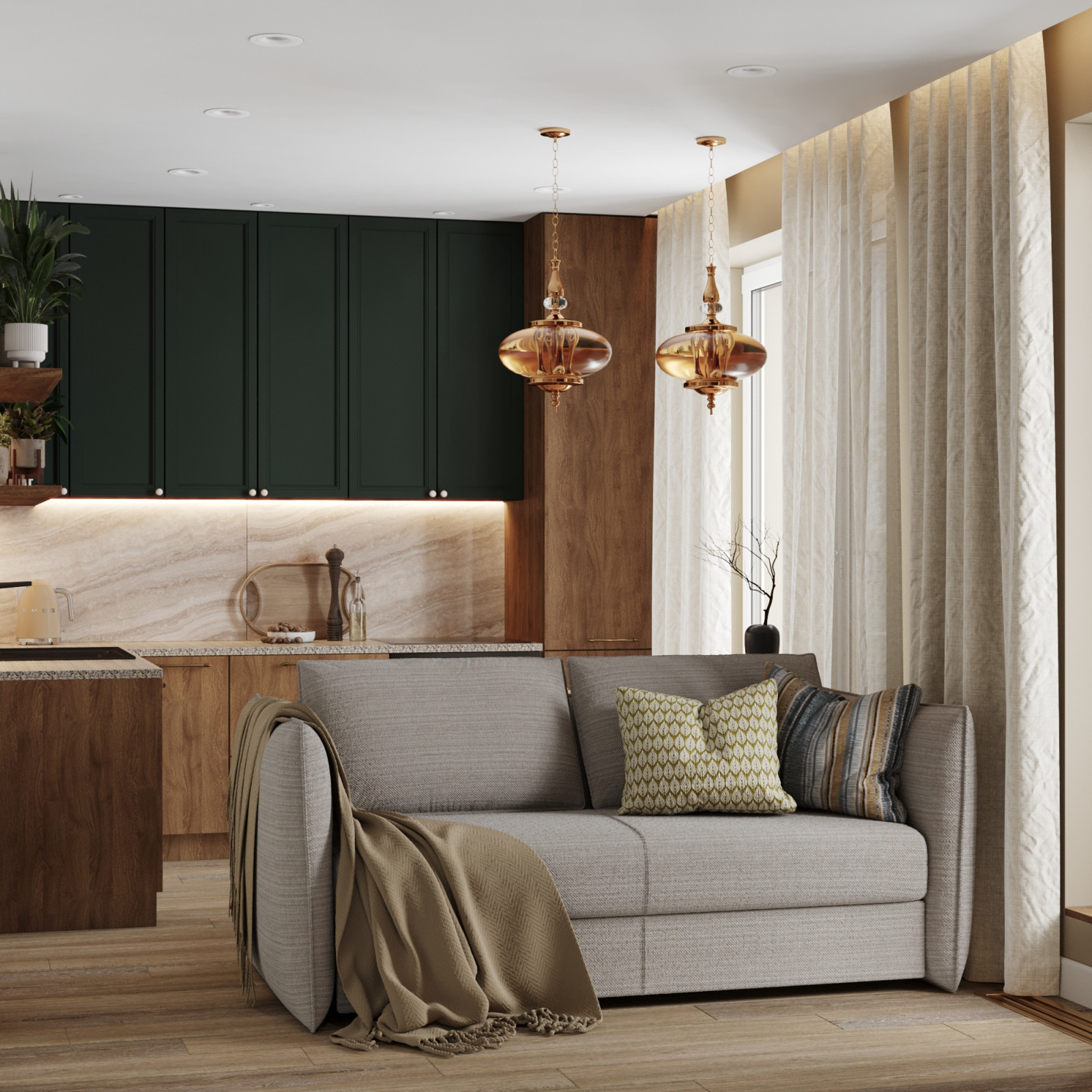 Дыхание леса, гостиная-кухня