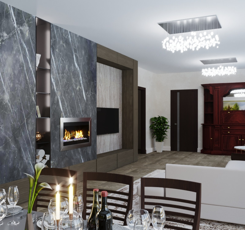 300 кв, кухня студия