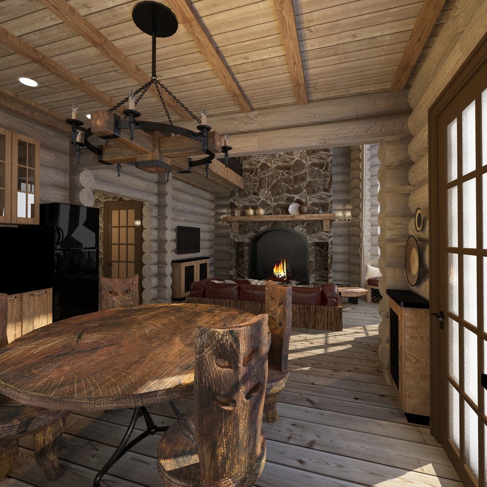 Интерьер дома из сруба в стиле шале (первый этаж)