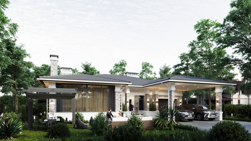 Одноэтажный дом с гаражом и террасой в Краснодаре