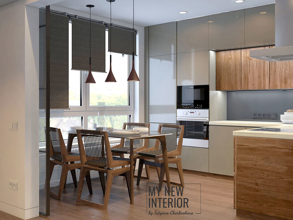 Дизайн трехкомнатной квартиры в современном стиле - 95 кв.м. кухня и гостиная