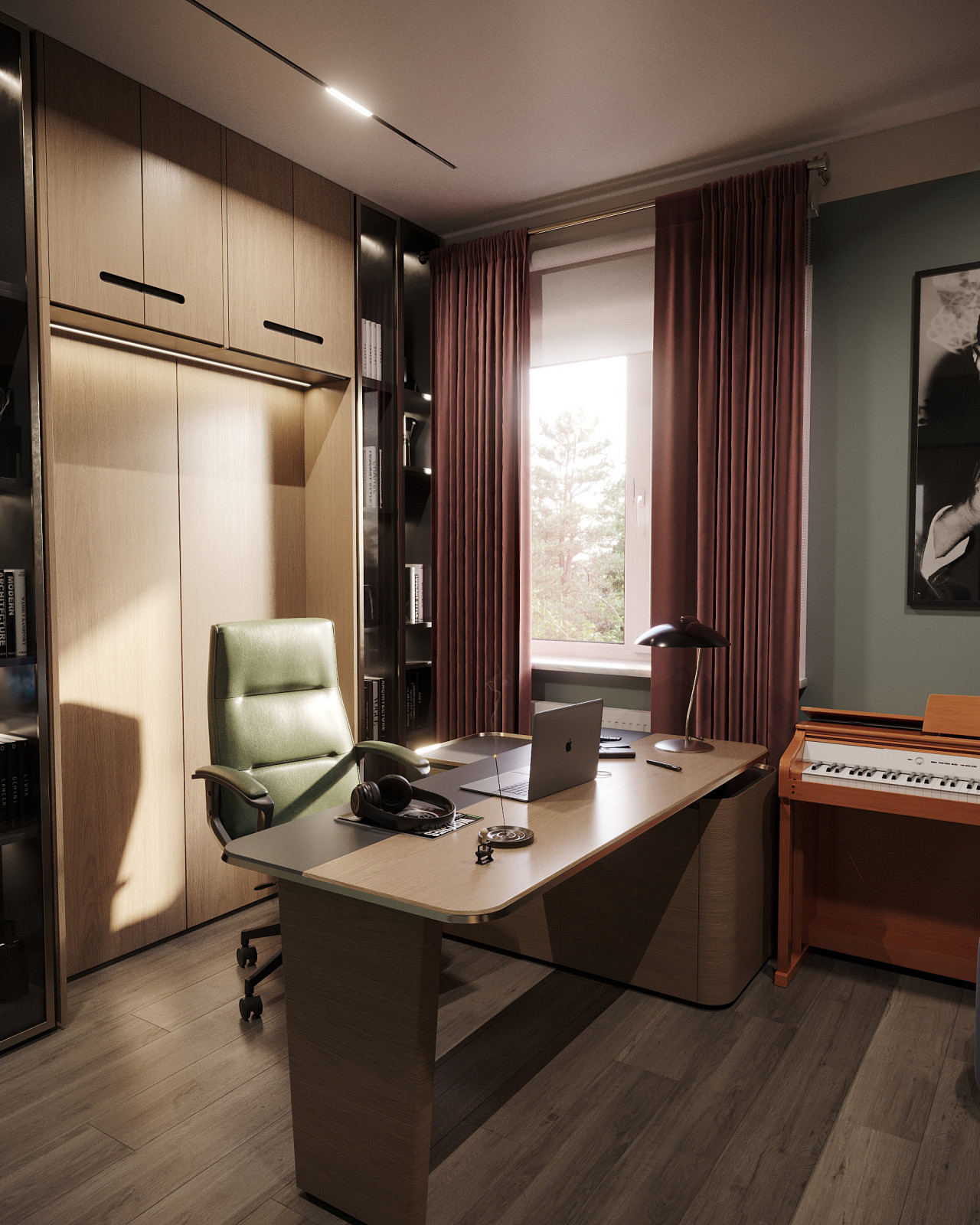 Дизайн и 3д-визуализация кабинета в загородном доме. Вариант 2.