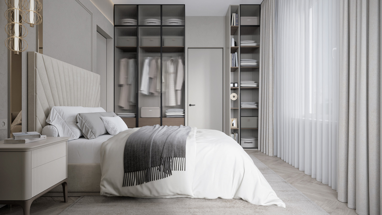 3к студия монохромный интерьер в стиле Современной классики