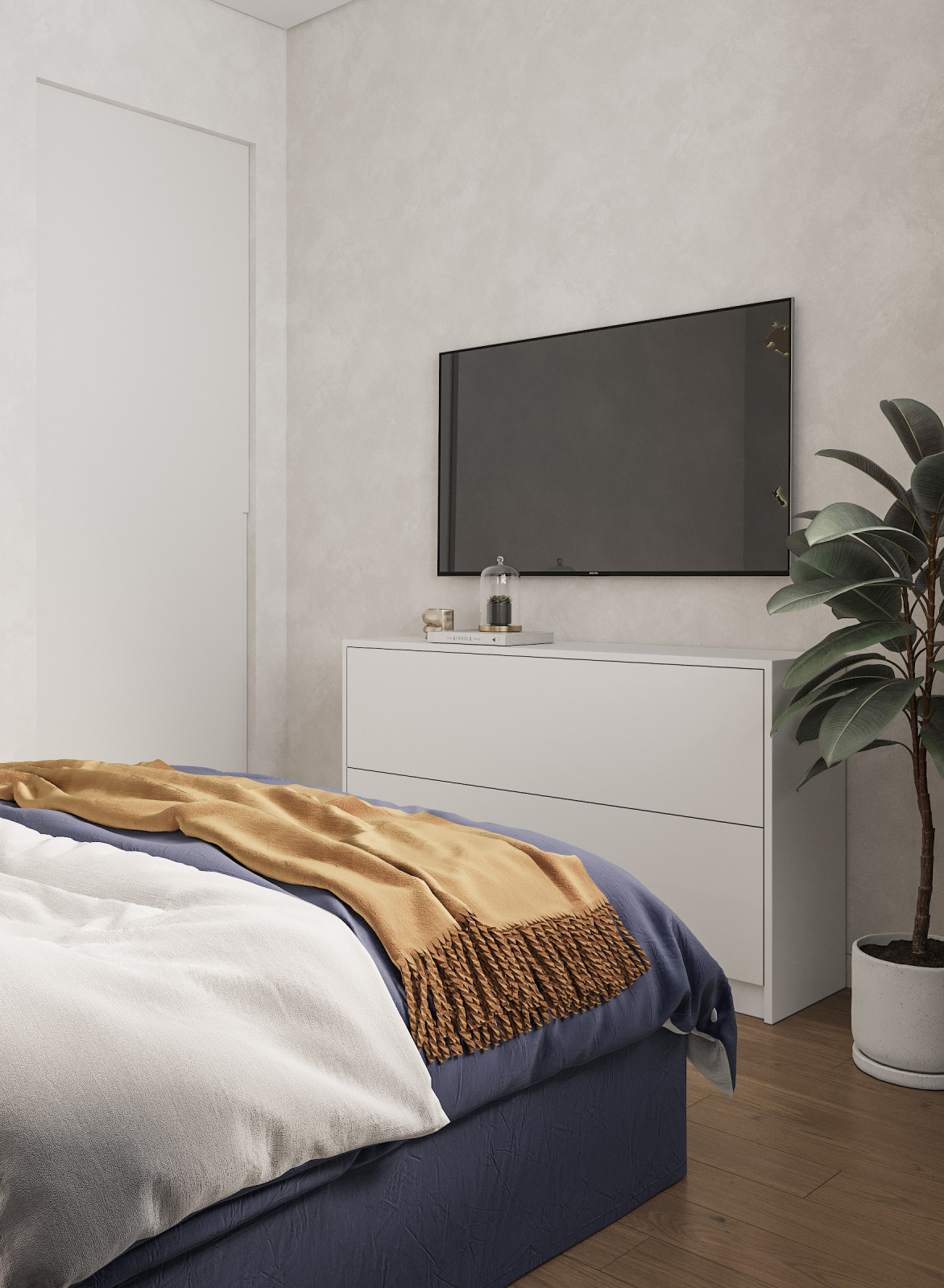 Светлая семейная квартира с синими акцентами 80 м²