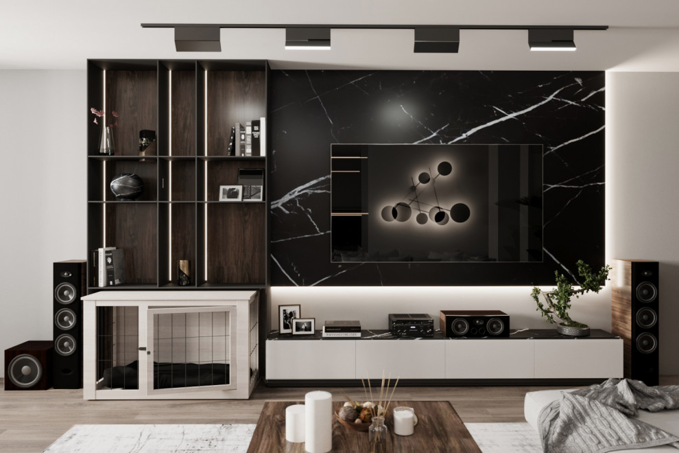 Гостиная и коридор в холодных деревянных тонах