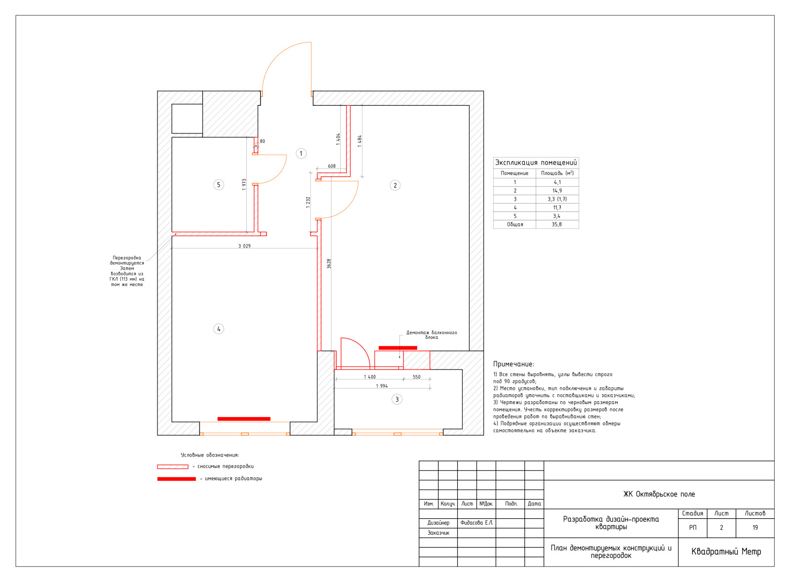 Дизайн-проект квартиры в ЖК Октябрьское поле 36 м2
