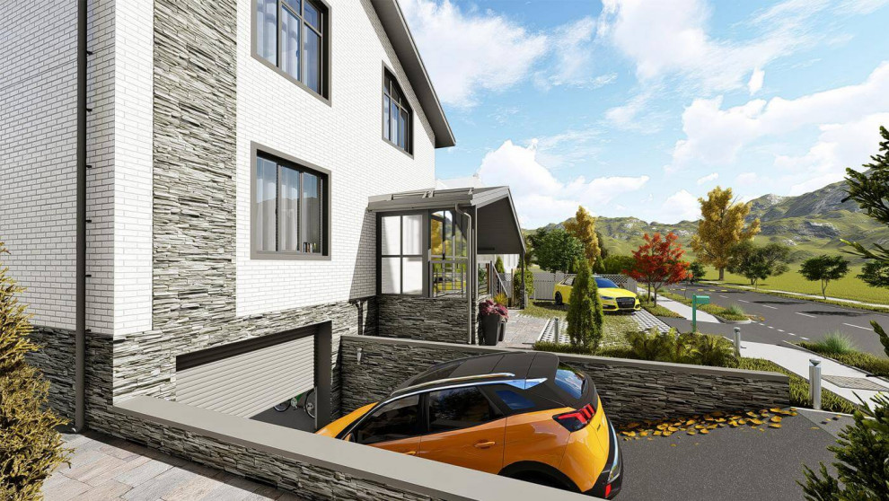 Проект дома с мансардой и гаражом в цокольным этаже