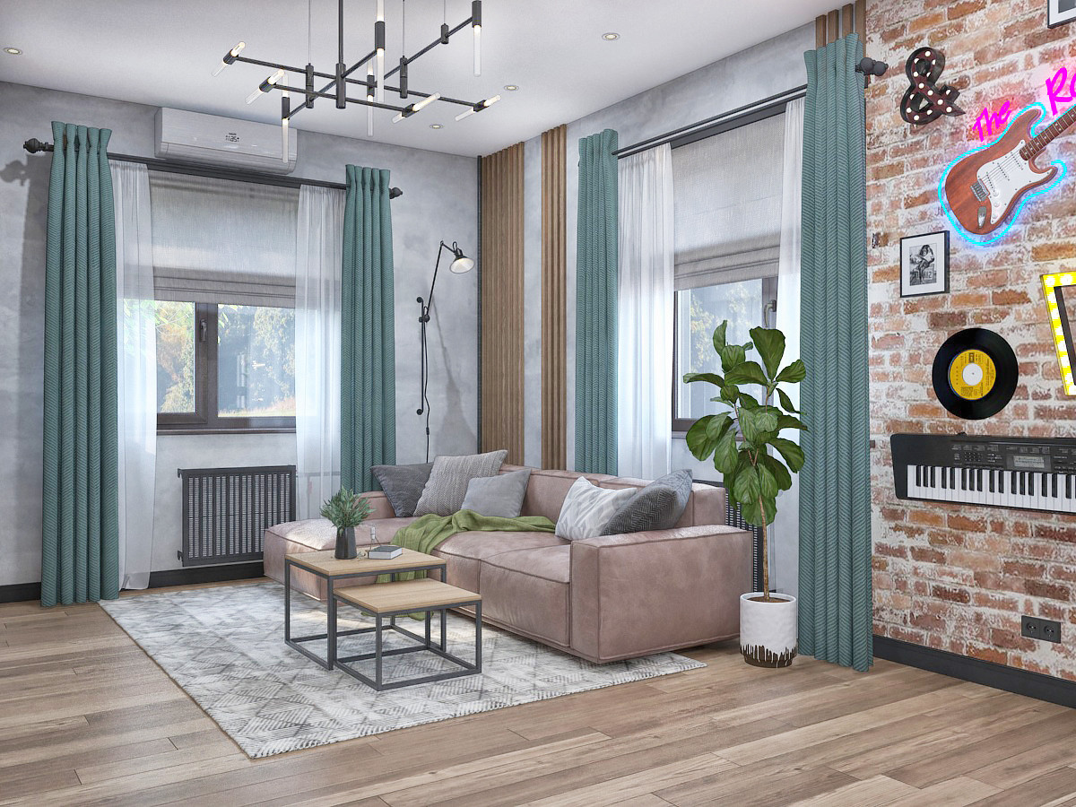 Гостиная в лофт-стиле