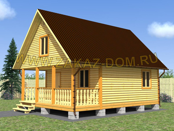 Баня из бруса с мансардой (6х8 м) - Проект № 2Б-22