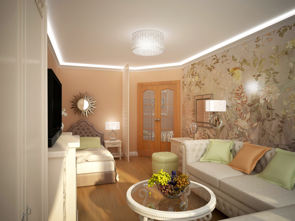 Комната хозяйки (будуарная) с персиковым оттенком, площадь -16м2