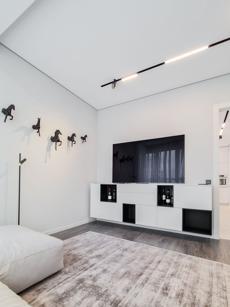 Белый минимализм - гостиная вид на тумбу