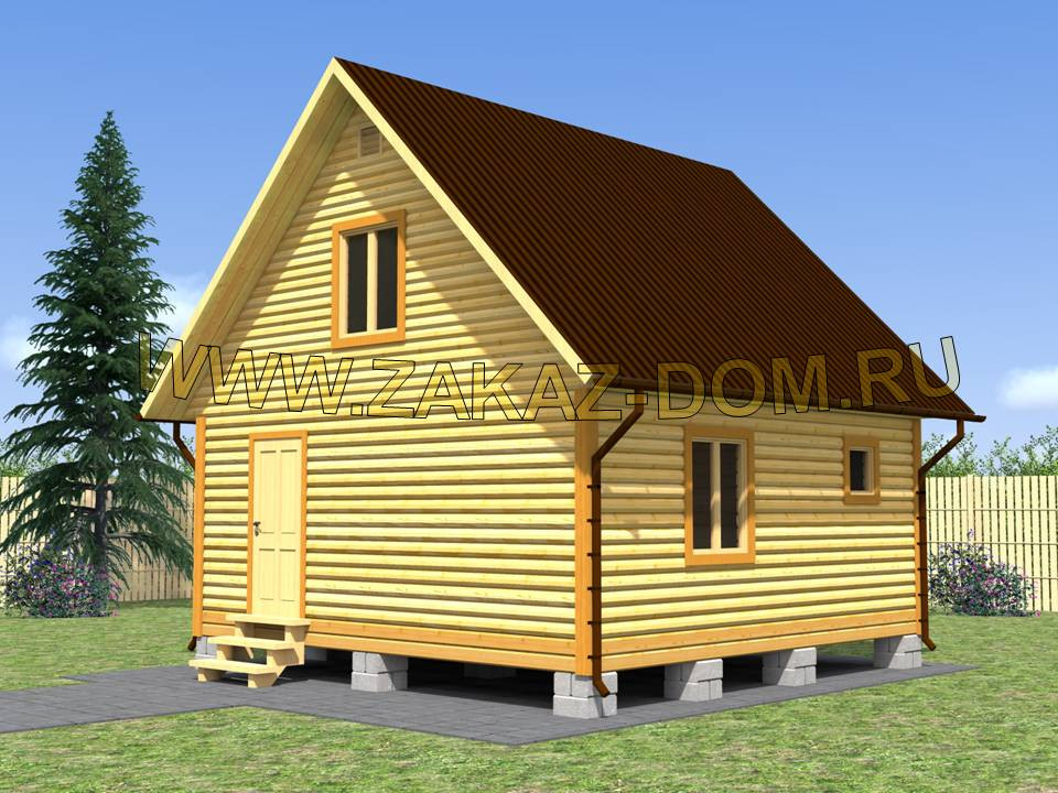 Проект бани с мансардой из бруса (6х6 м) : 2Б-4