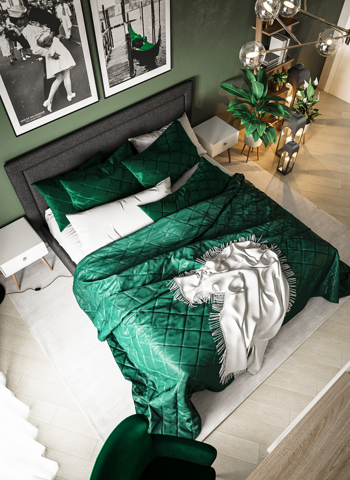 Дизайн-проект спальни в зеленых оттенках, Москва