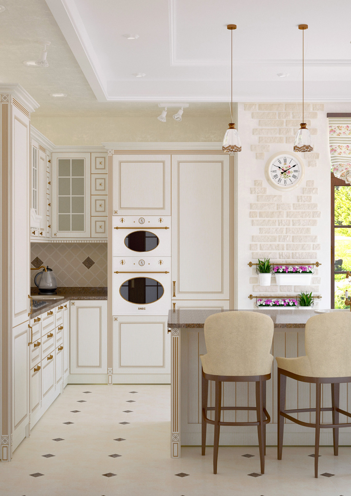 Светлая классическая кухня с элементами кантри стиля