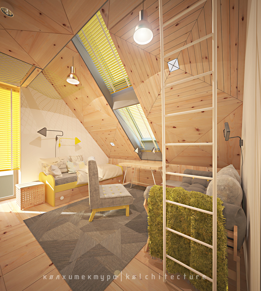 Спальня детская. Проект интерьера двухэтажного дома. "Принцип бумеранга"