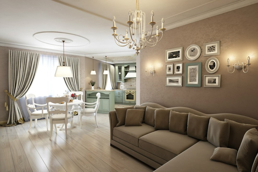 Гостиная совмещенная с кухней и столовой