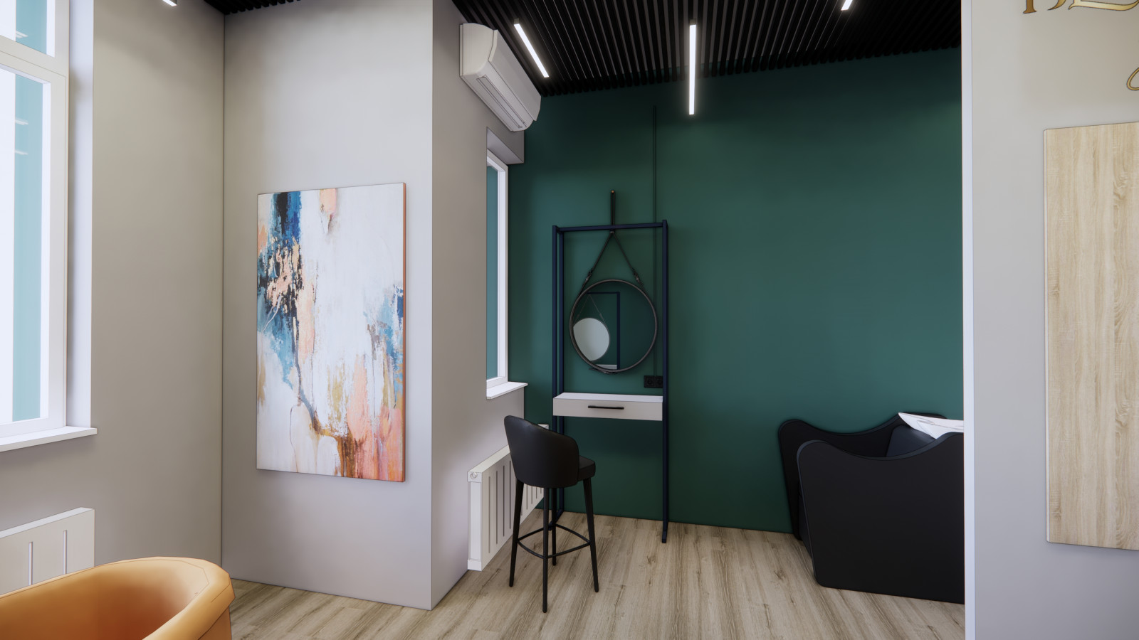 Дизайн-проект студии наращивания волос 30 кв.м.