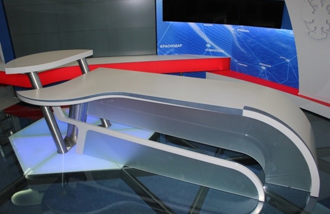 Телеканал «Вместе РФ» Изготовление всех декораций из акрилового камня Corian