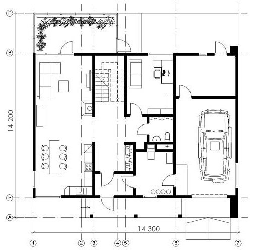 Загородный дом 220 кв.м, план 1 этажа