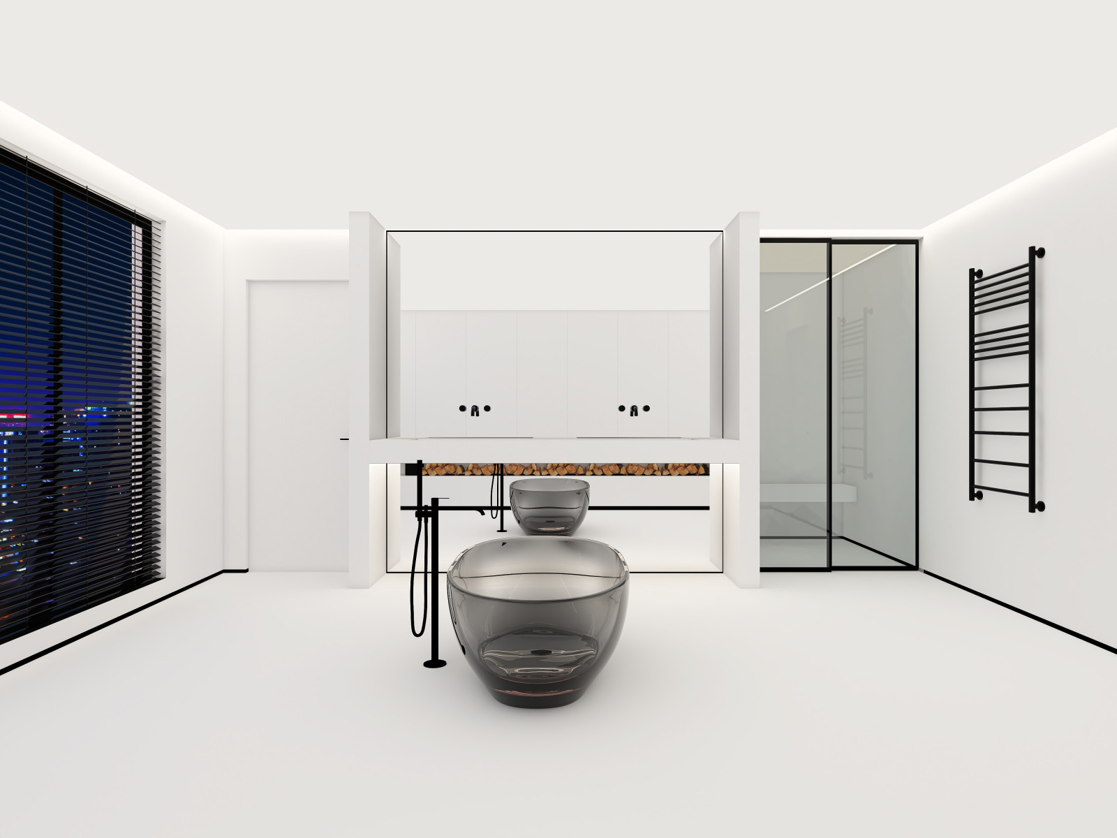 Представляем вам наш проект ванной комнаты с камином и панорамным зеркалом. Глав