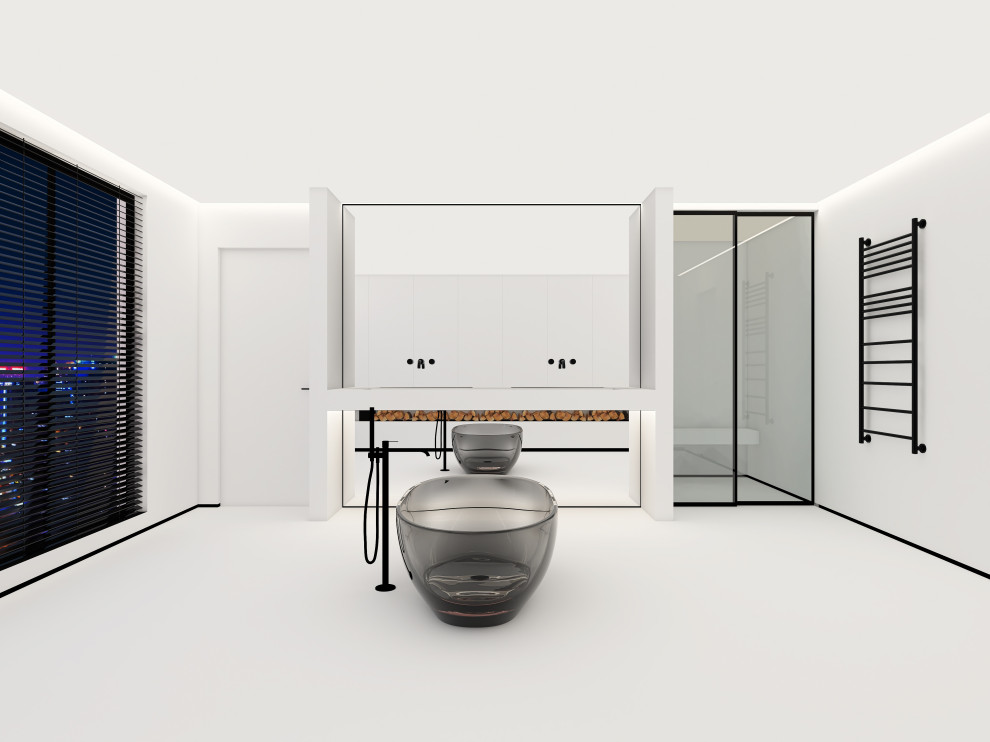 Представляем вам наш проект ванной комнаты с камином и панорамным зеркалом. Глав