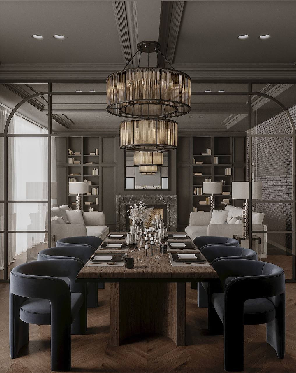 Роскошная кухня-гостиная в загородном доме