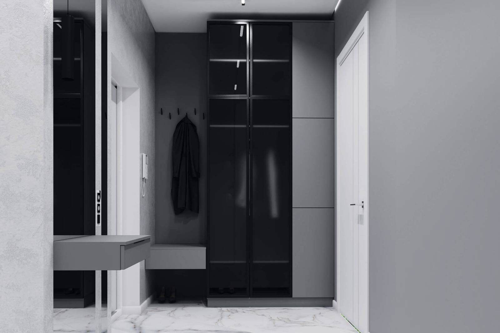 Современный дизайн в серых тонах, ЖК Панорама