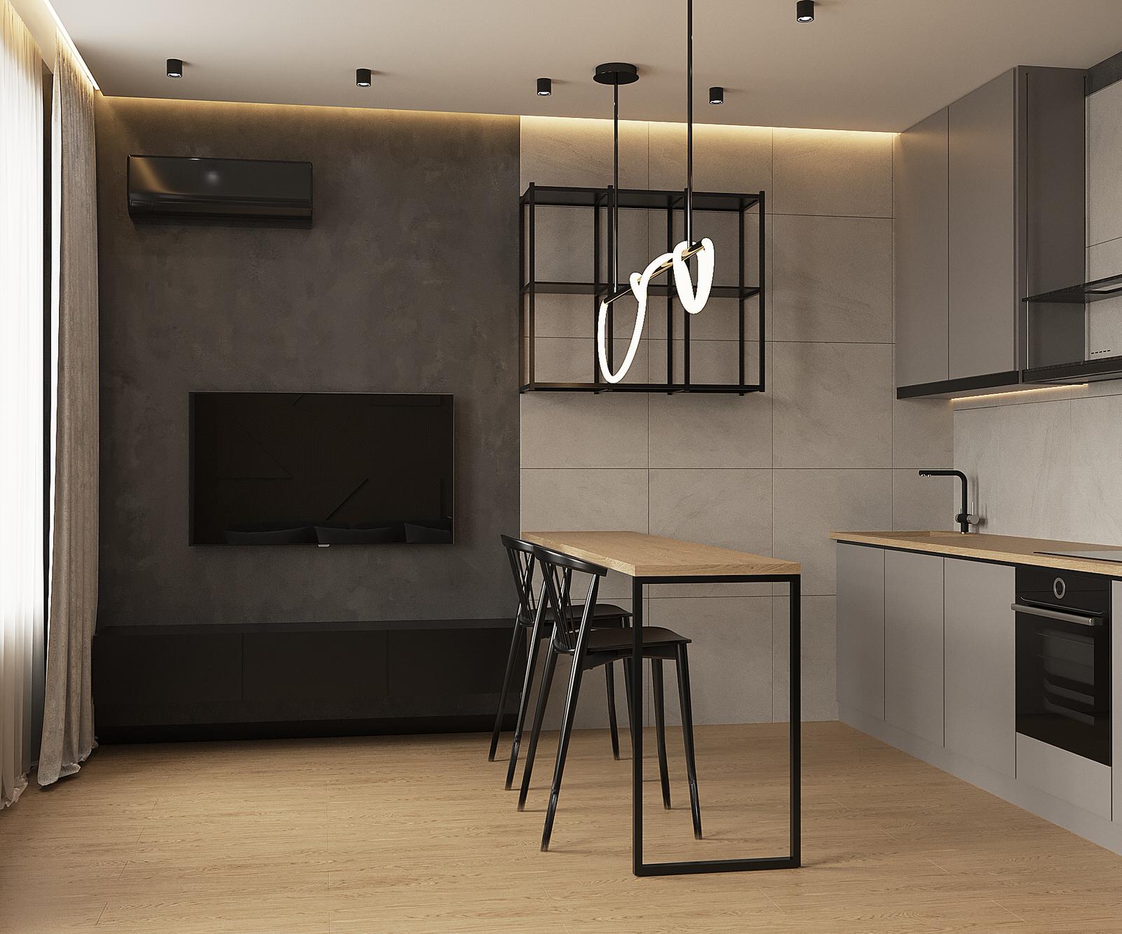 Проект интерьера квартиры 27 м2 в ЖК "Огни"