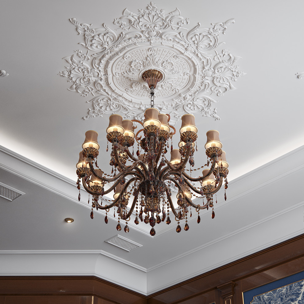 Спальня с белой лепниной