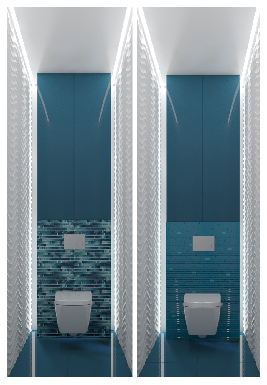 Хай тек в санузлах с плиткой Атем и экостиль с 3 Д панелью в спальне