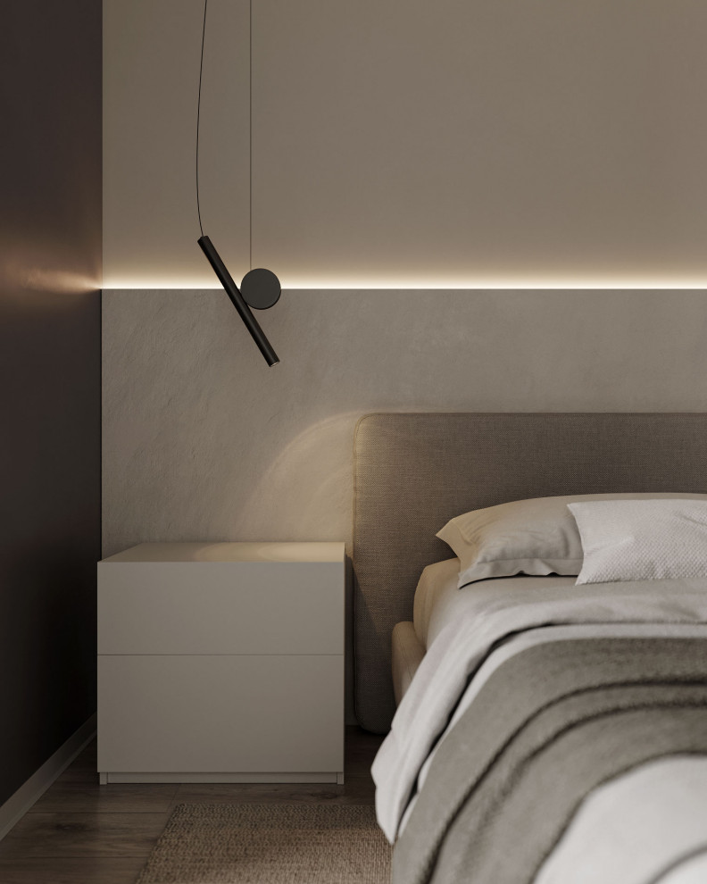 Лаконичная мастер - спальня в монохроме