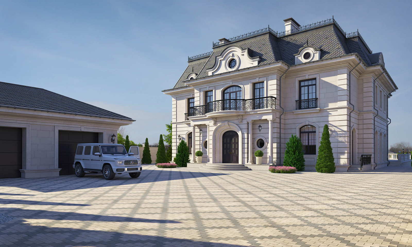 Обложка проекта: Архитектурный проект жилого дома с бассейном в классическом стиле. 1100кв.м.