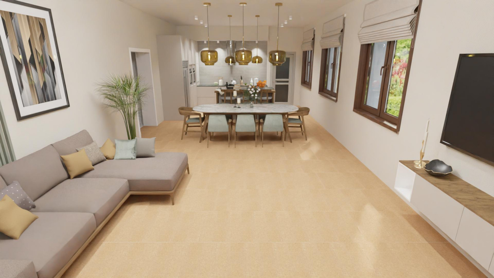 Большой зал в доме. Около 60 кв.м.