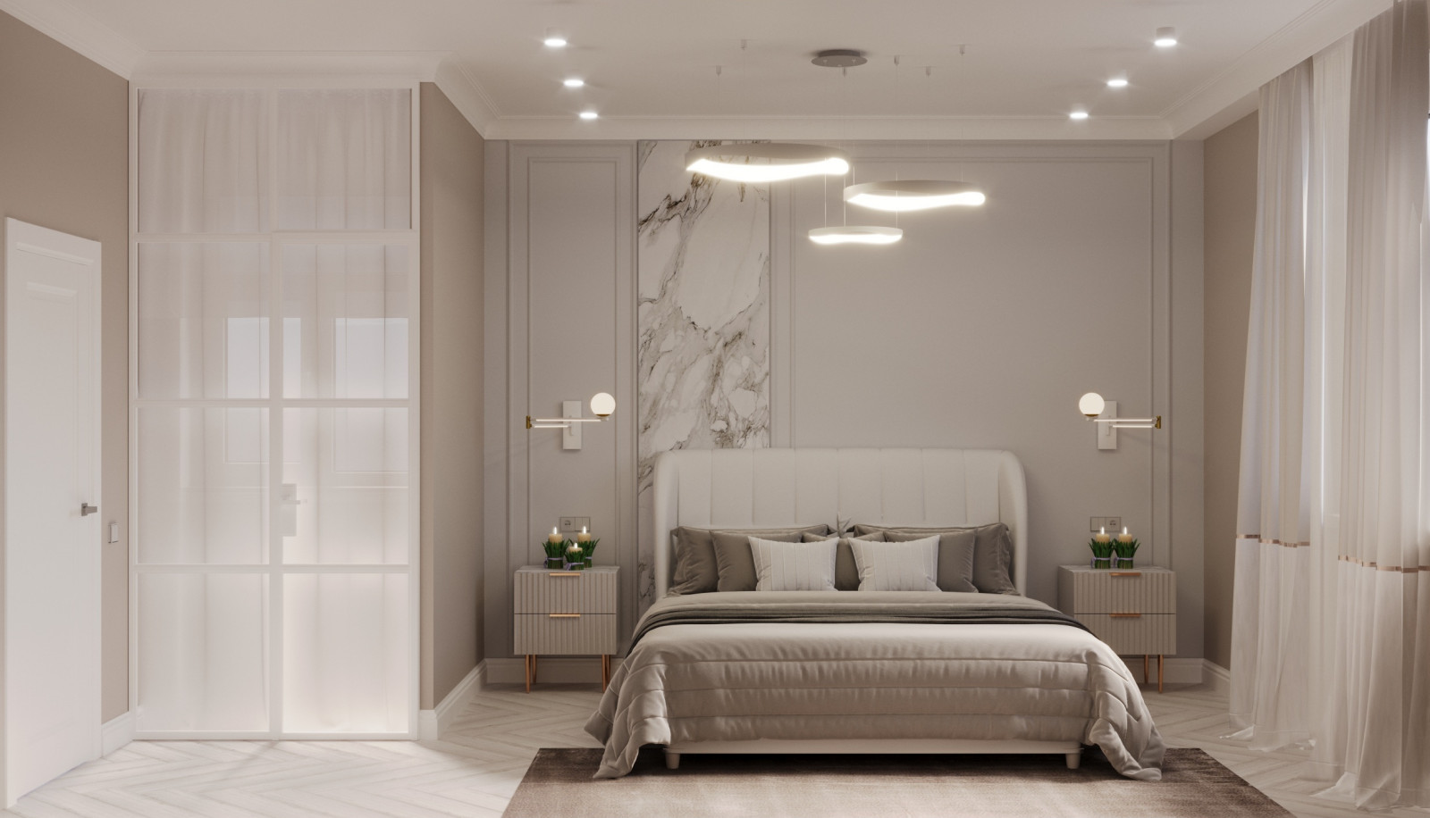 Спальня с душевой и гардеробной.