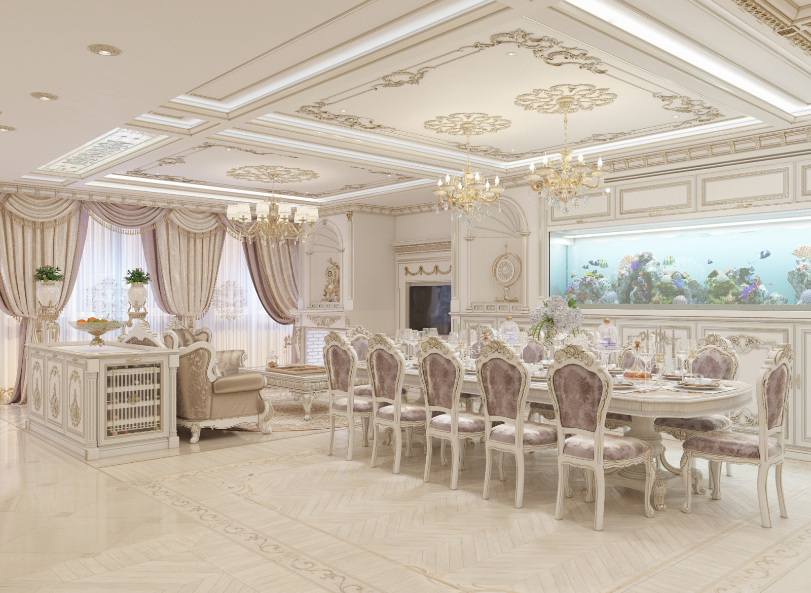 Проект "Дворянское гнездо", г. Новосибирск (блок кухни-гостиной)