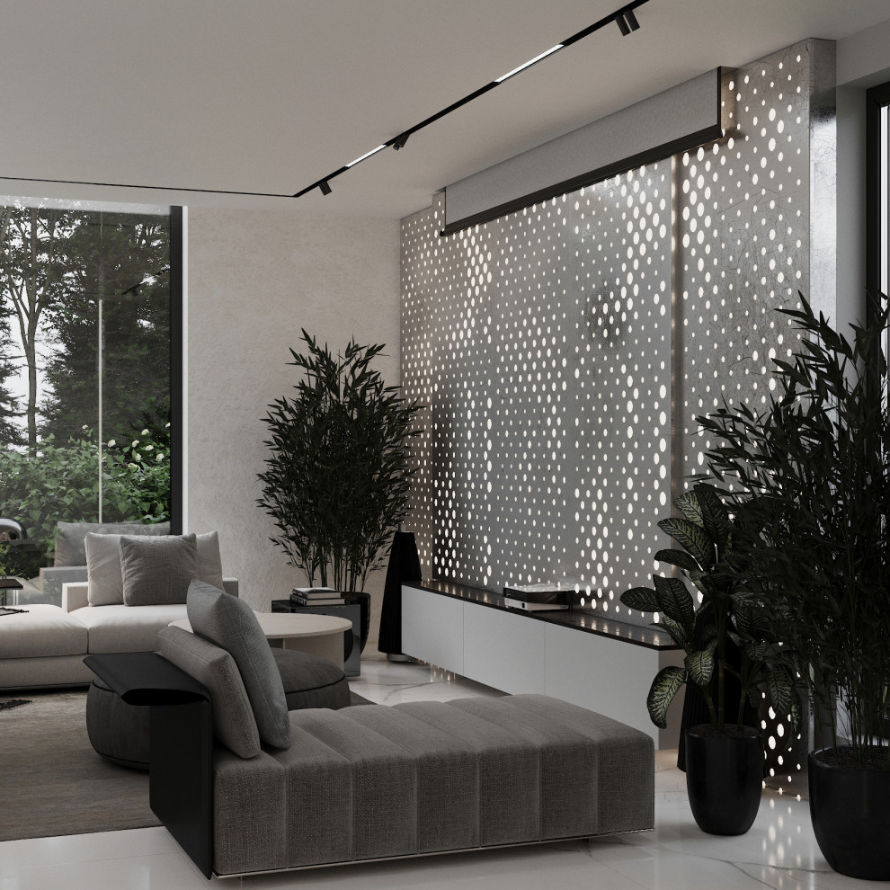 Минималистичная гостиная в современном доме.