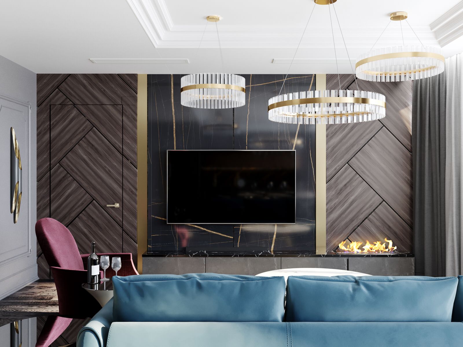 Эклектичная кухня-гостиная