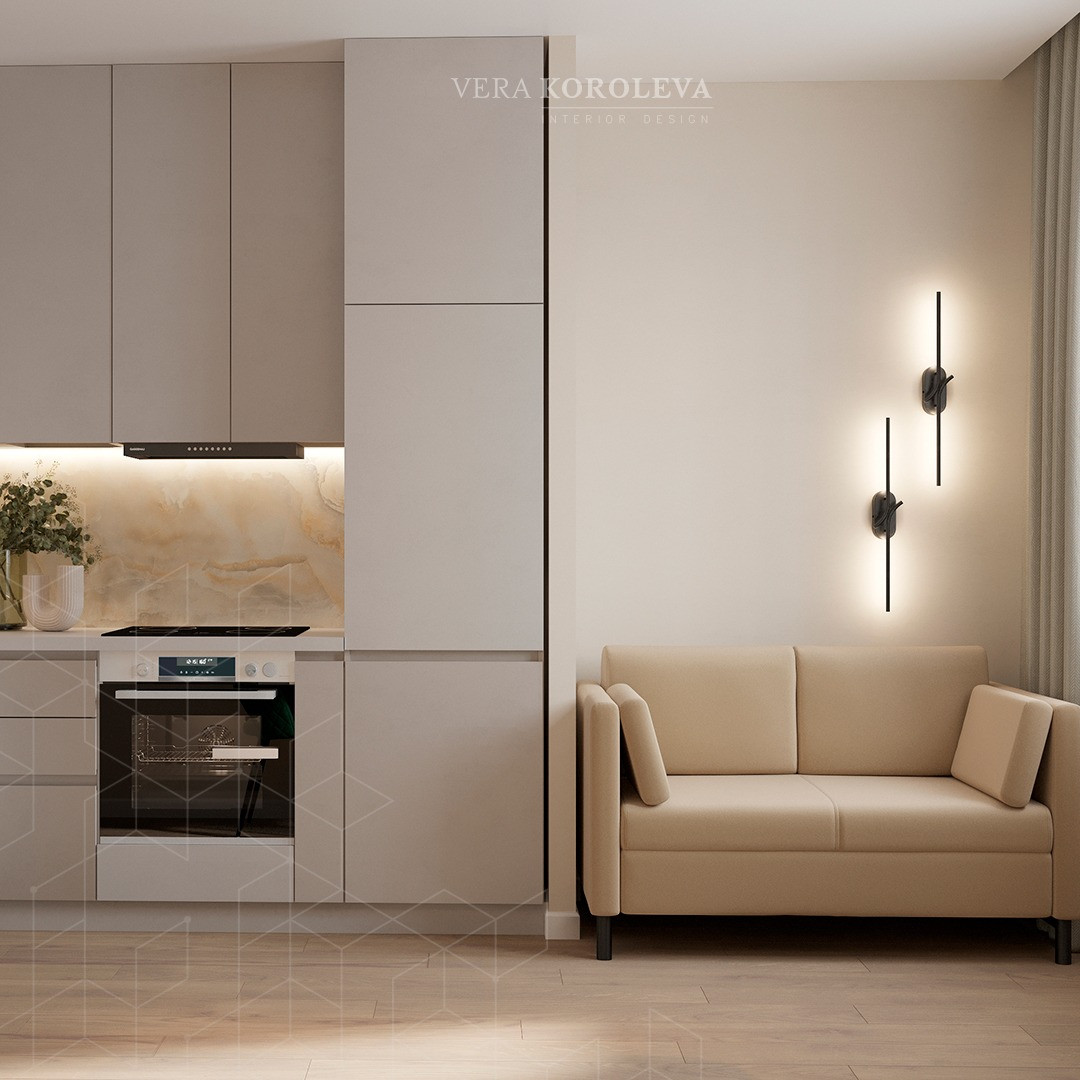 Зона отдыха с диваном в кухне-гостиной