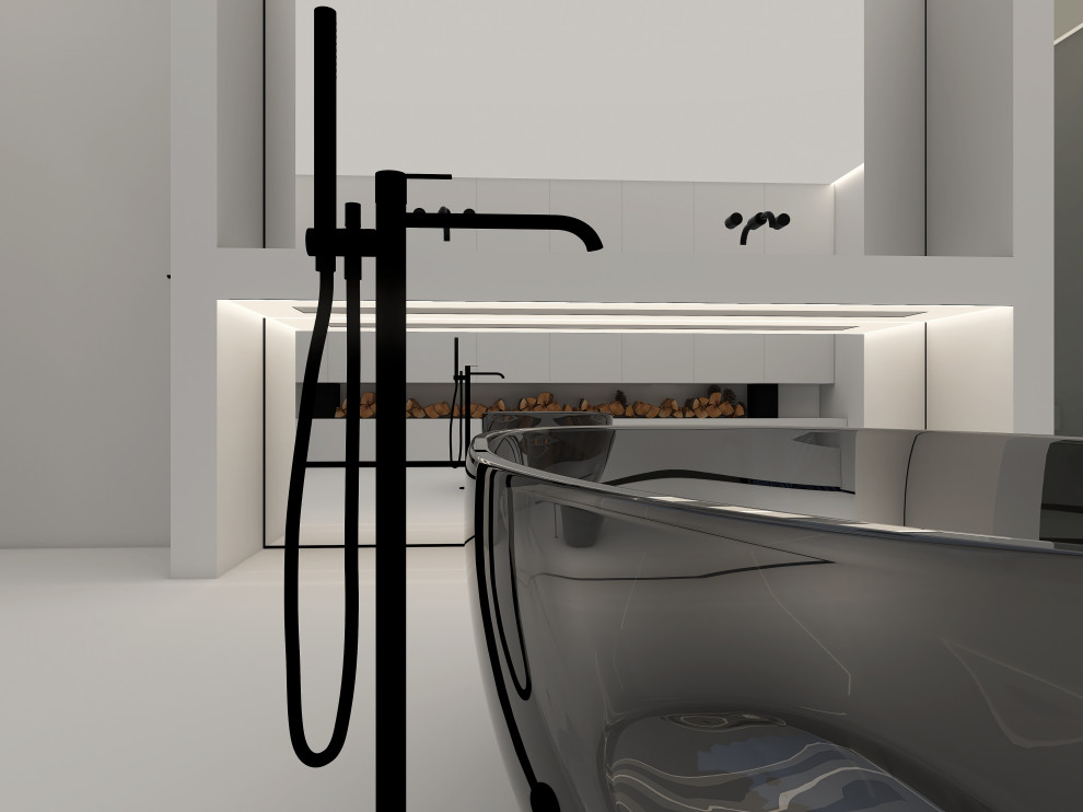 Представляем вам наш проект ванной комнаты с камином и панорамным зеркалом. Глав