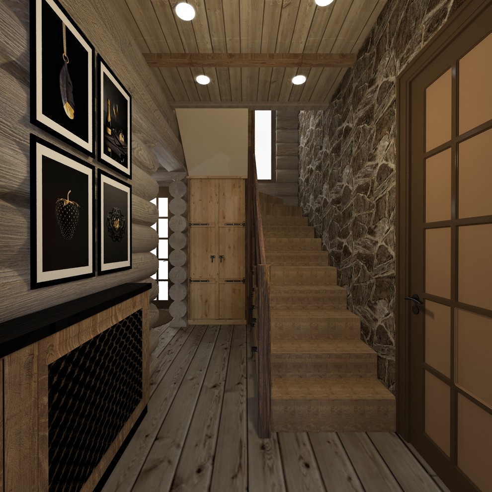 Интерьер дома из сруба в стиле шале (первый этаж)