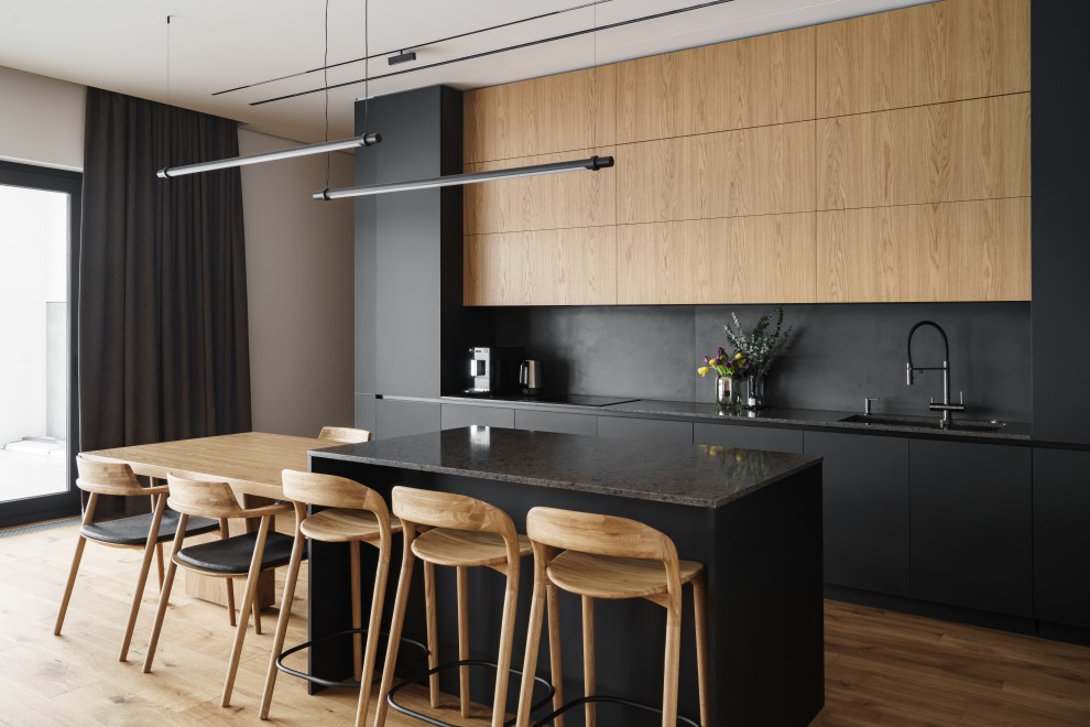 Черная Кухня-гостиная мдф эмаль