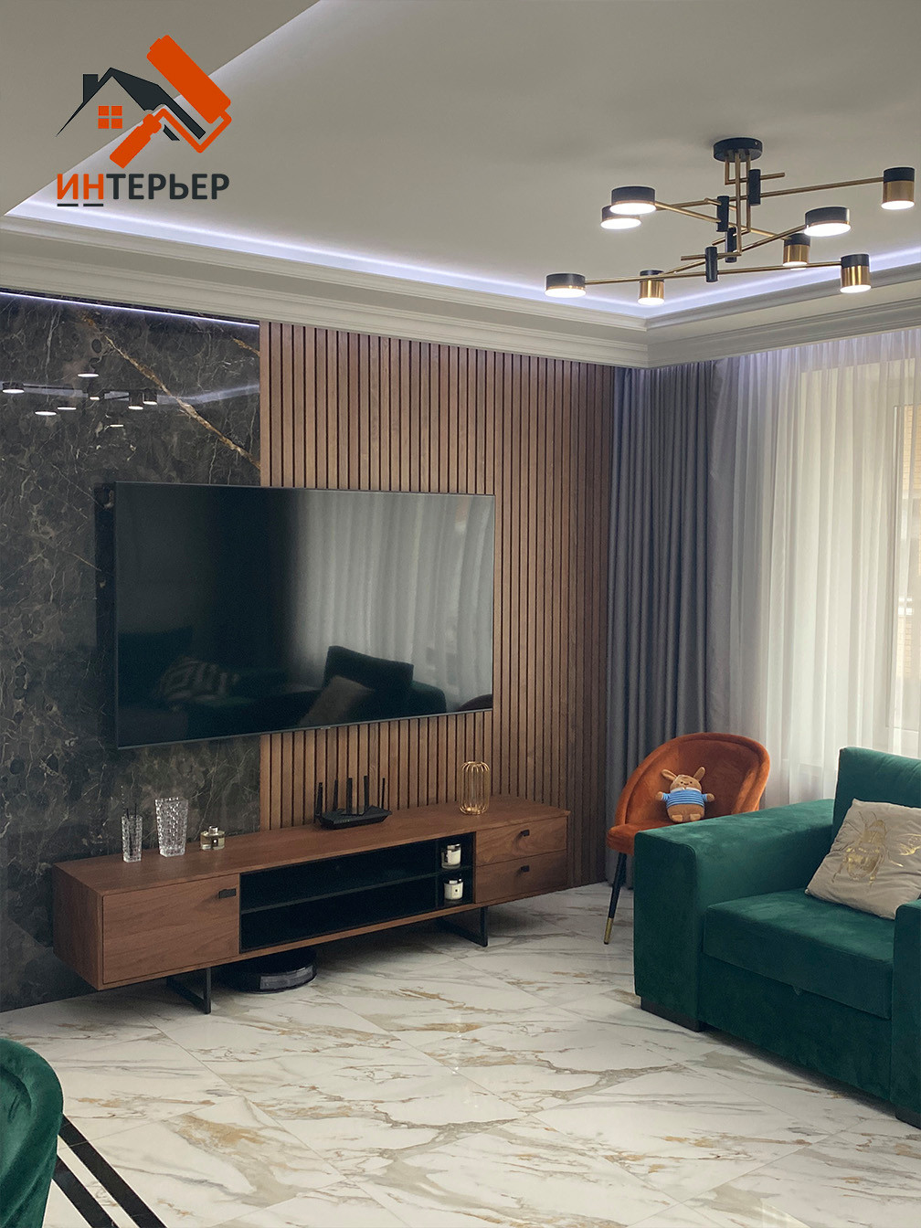 Гостиная - ремонт коттеджа под ключ