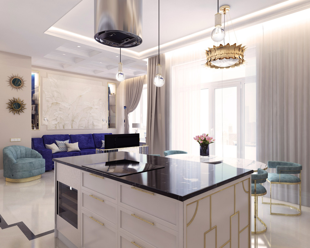 Вид на гостиную из кухонной зоны