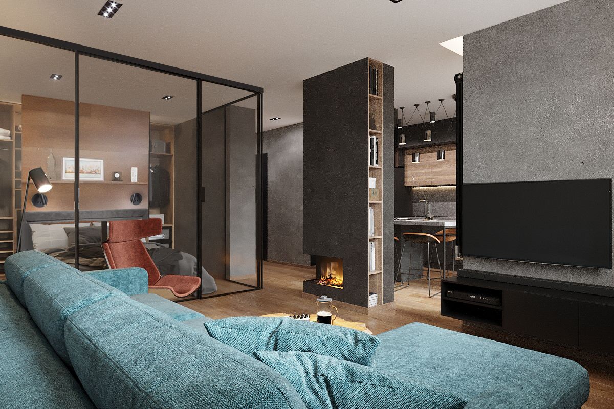 Студия лофт для молодого человека 55 кв.м.