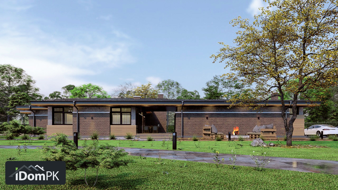 Проект одноэтажного дома на две семьи с общей террасой и на одном фундаменте