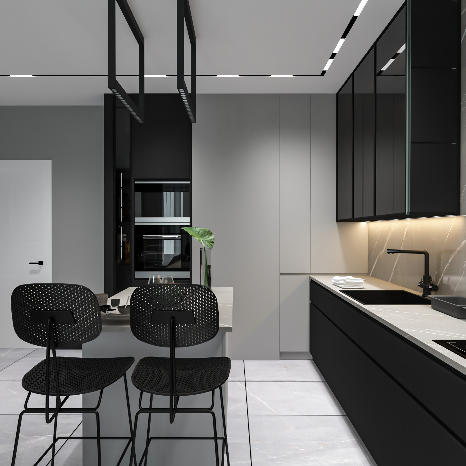 Дизайн кухни (проект квартиры в темных тонах)