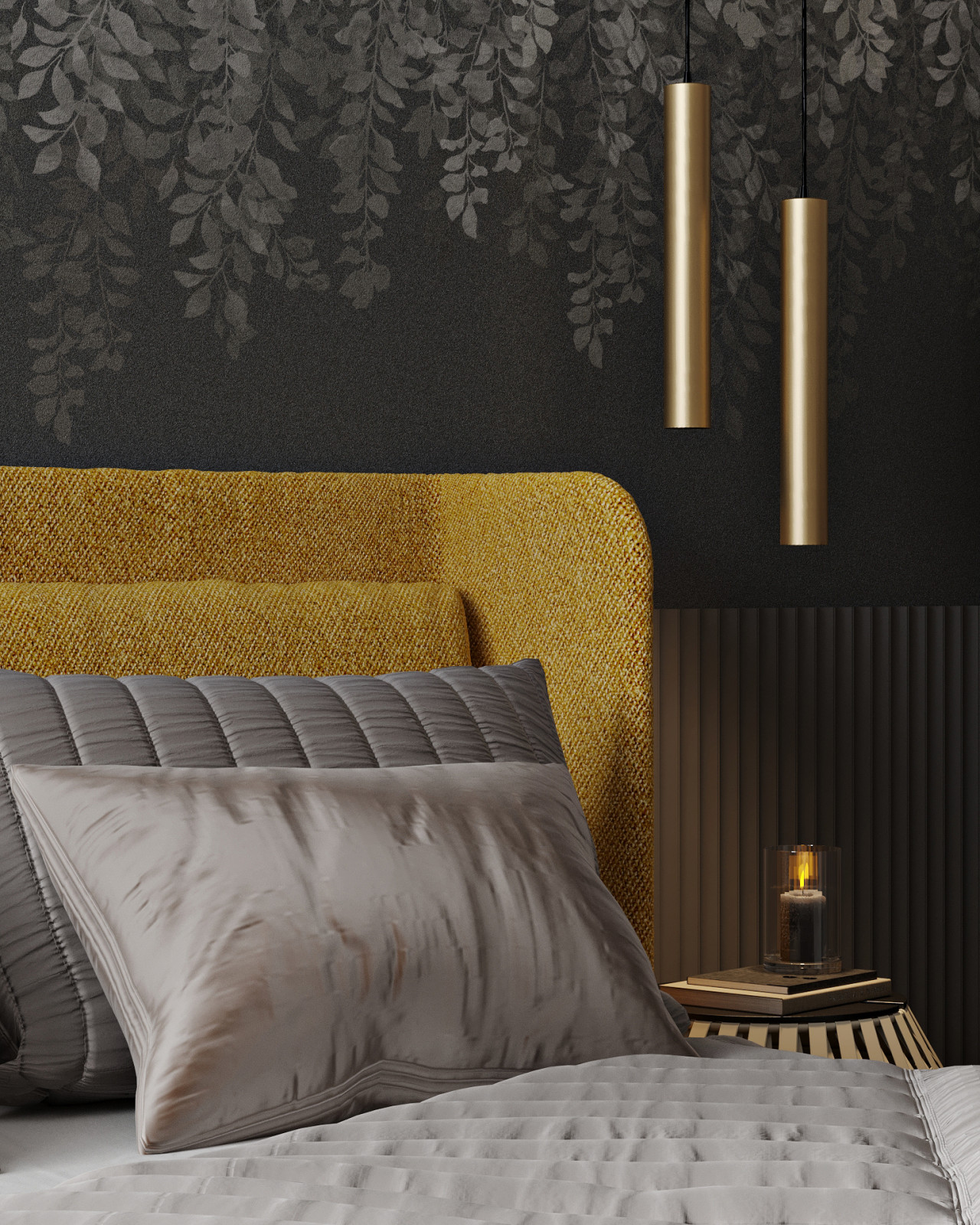 Спальня с эффектным панно