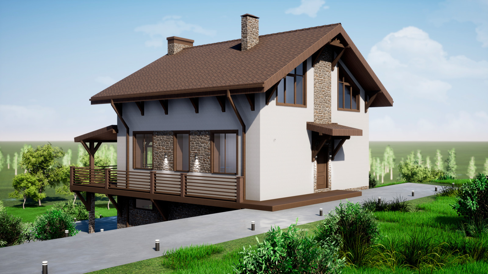 Двухэтажный дом с цокольным этажом 221м2 П-0209