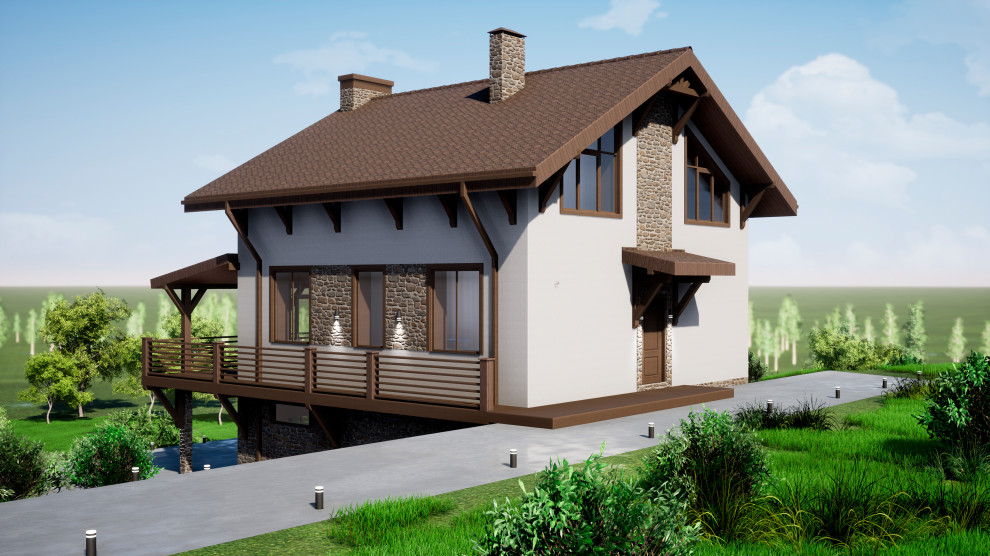 Двухэтажный дом с цокольным этажом 221м2 П-0209