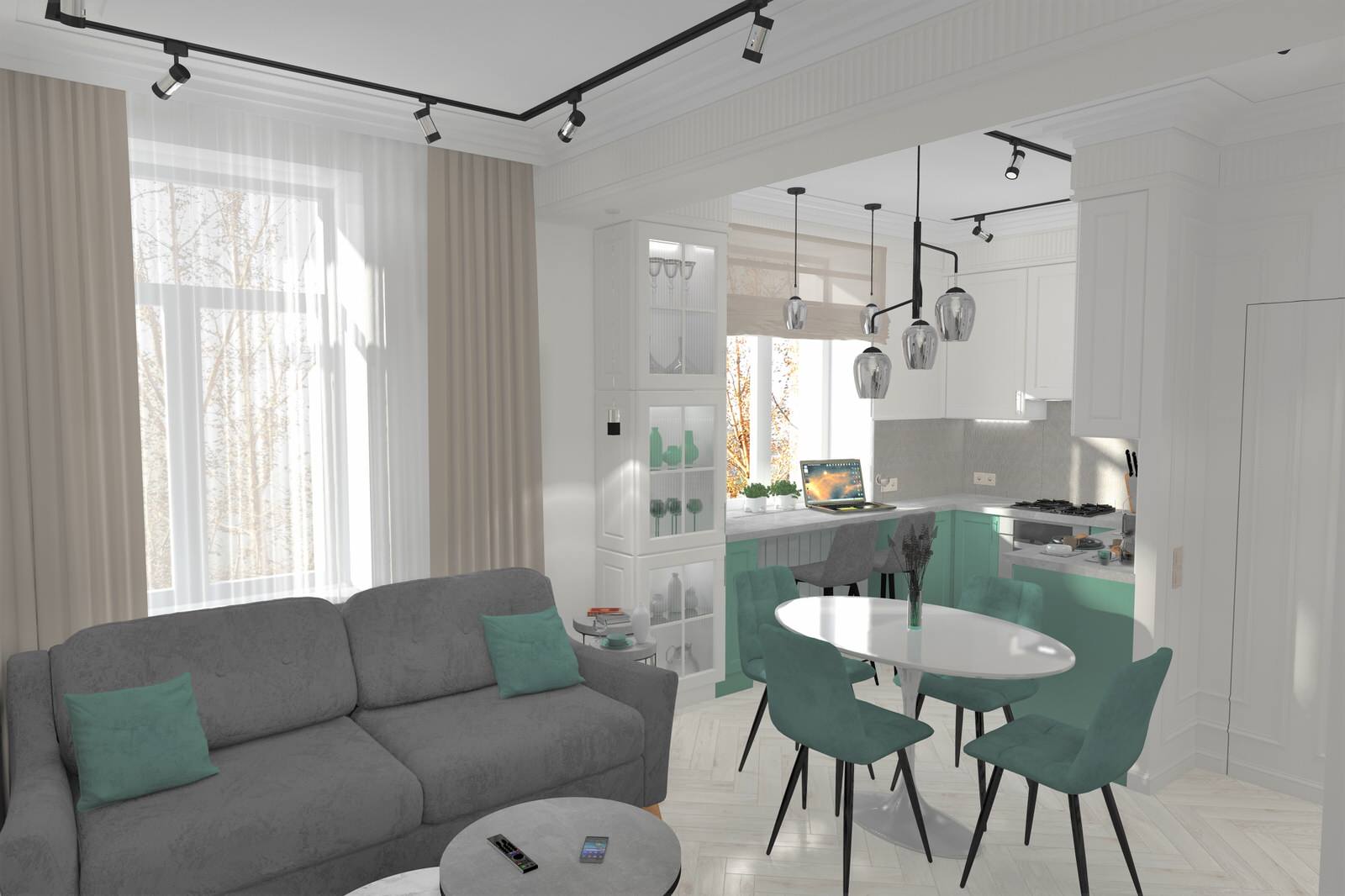 Обложка проекта: Визуализация части квартиры. Кухня гостиная 18 м2. Г. Сегежа